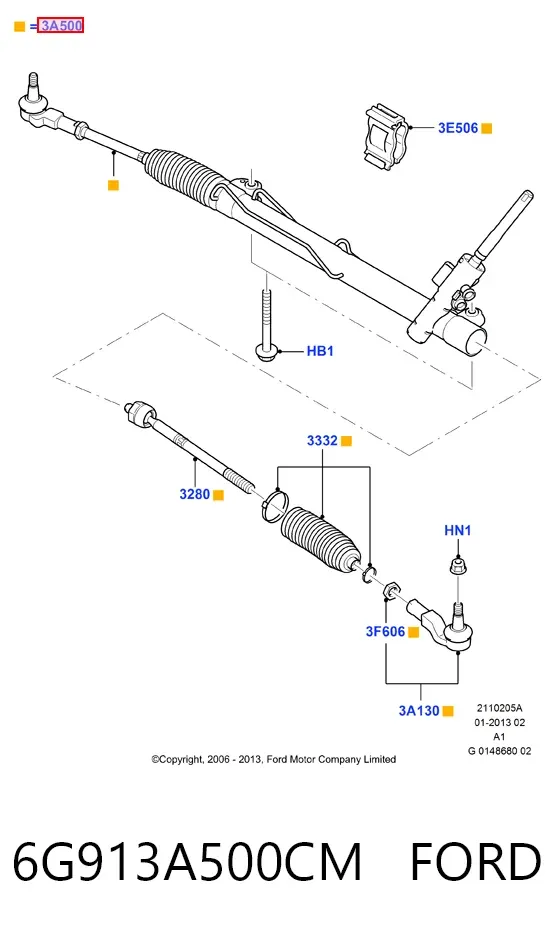 Cremallera de dirección 6G913A500CM Ford