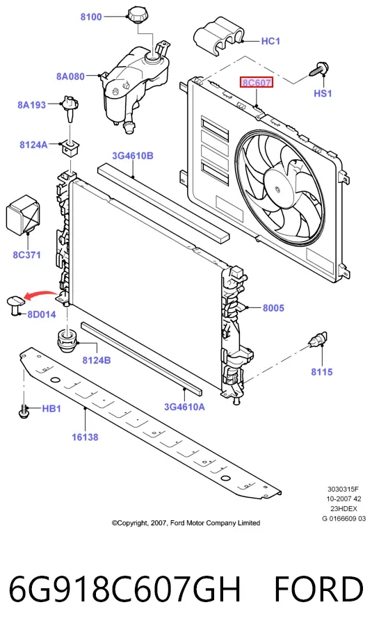 Ventilador de radiador 6G918C607GH Ford