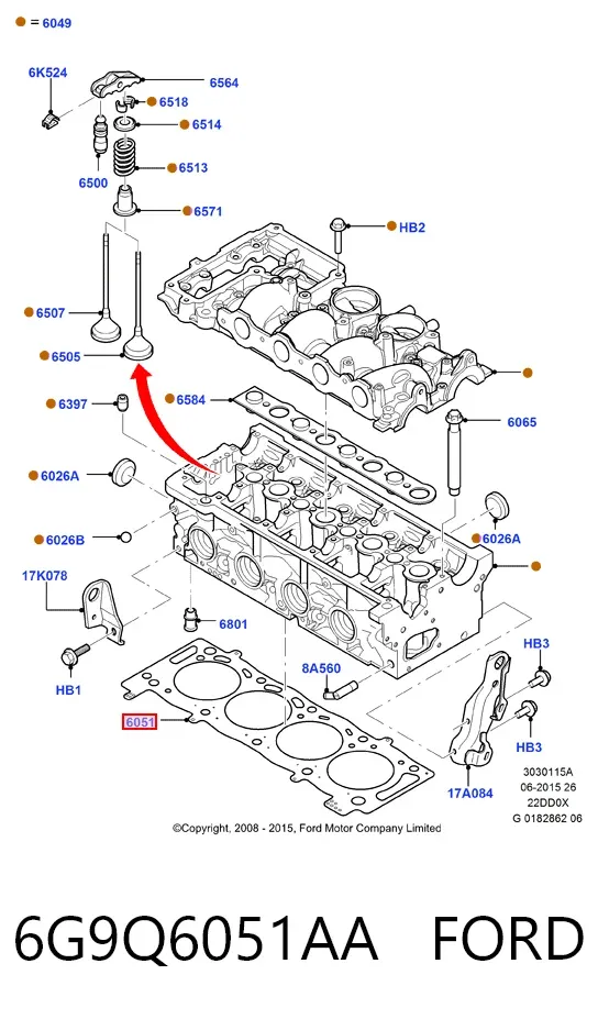 Junta de culata 6G9Q6051AA Ford