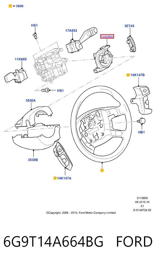 Anillo AIRBAG 6G9T14A664BG Ford
