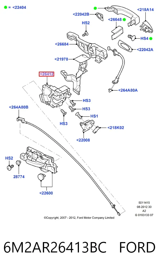 Cerradura de puerta trasera izquierda 6M2AR26413BC Ford
