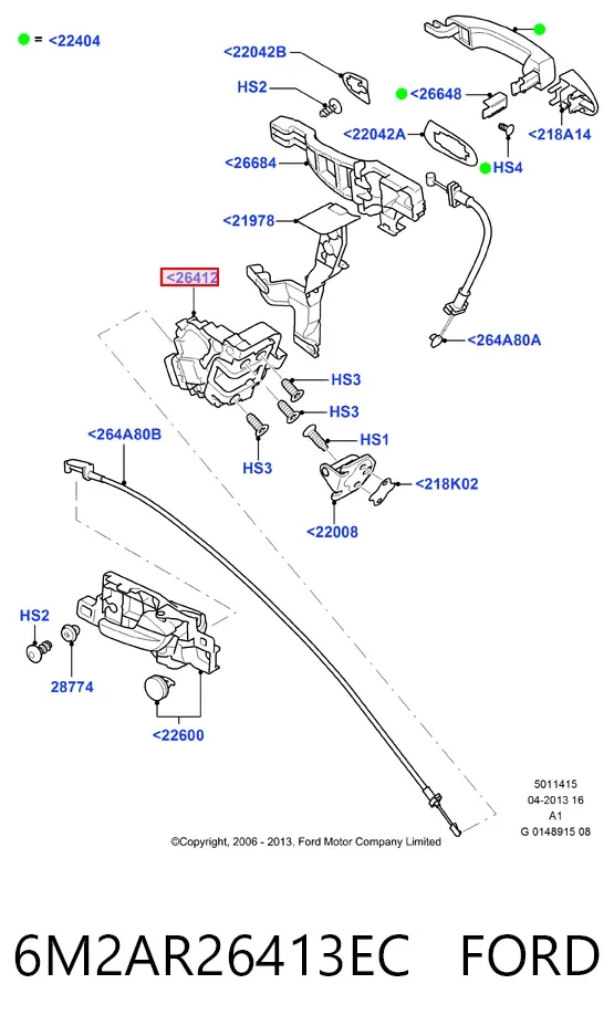 Cerradura de puerta trasera izquierda 6M2AR26413EC Ford