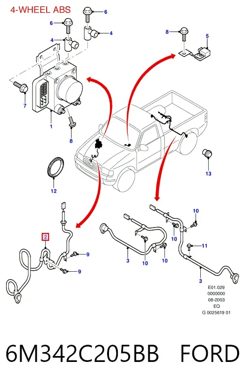 Sensor ABS delantero izquierdo 6M342C205BB Ford