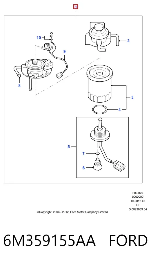 Caja del filtro de combustible 6M359155AA Ford