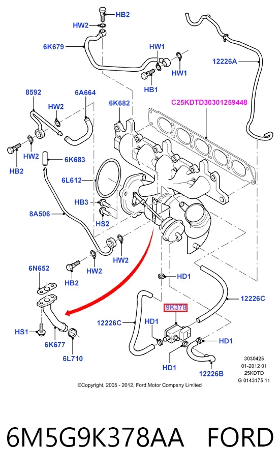 Válvula solenoide de control de presión de sobrealimentación 6M5G9K378AA Ford