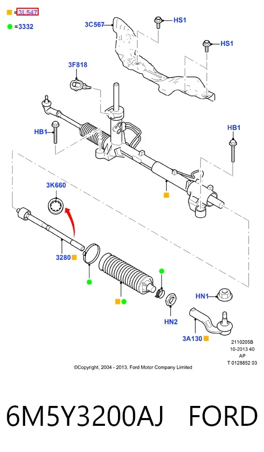 Cremallera de dirección 6M5Y3200AJ Ford