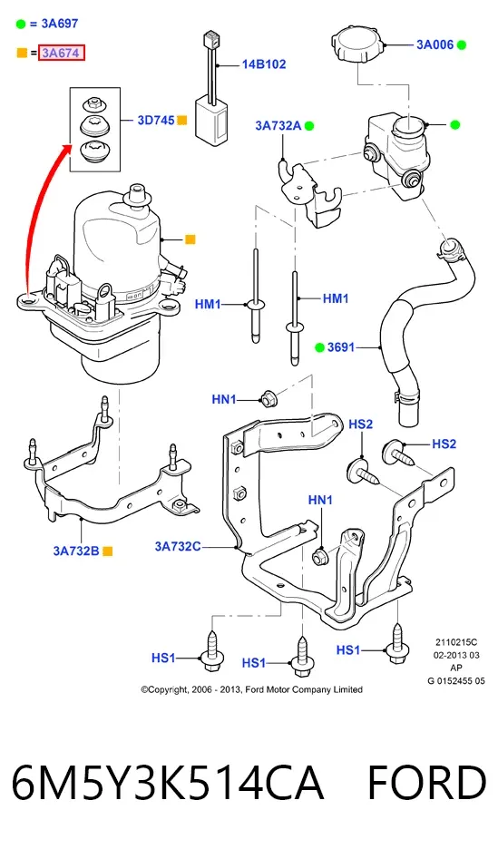Bomba de dirección 6M5Y3K514CA Ford