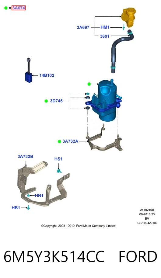 Bomba de dirección 6M5Y3K514CC Ford
