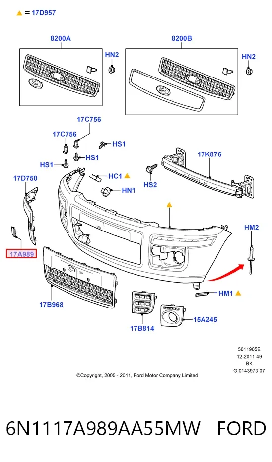 Tapa del enganche de remolcado delantera 6N1117A989AA55MW Ford