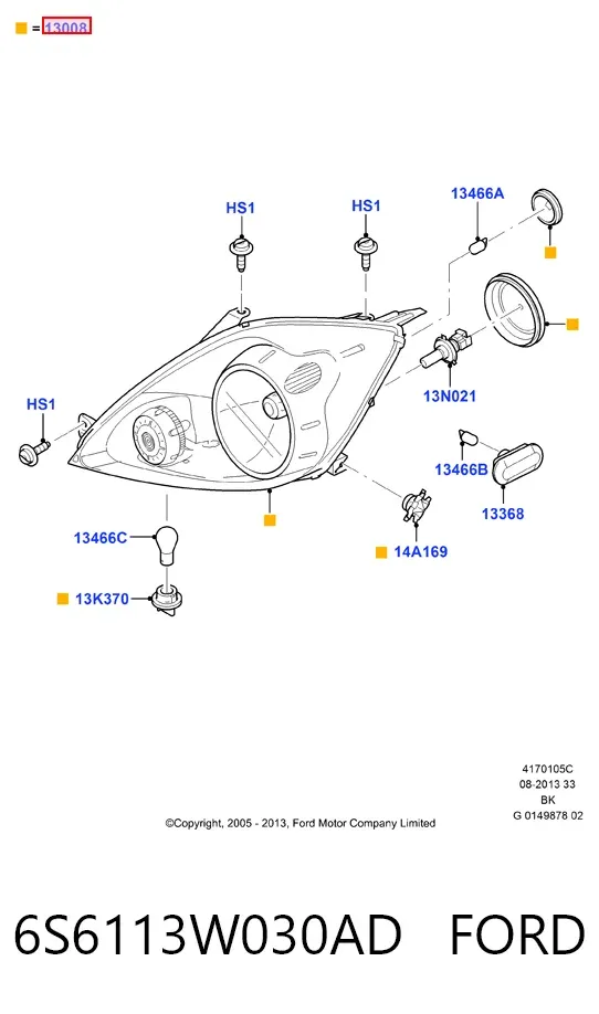 Faro izquierdo 6S6113W030AD Ford