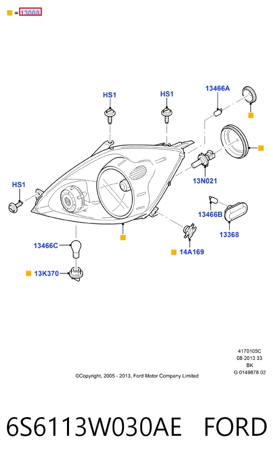 Faro izquierdo 6S6113W030AE Ford