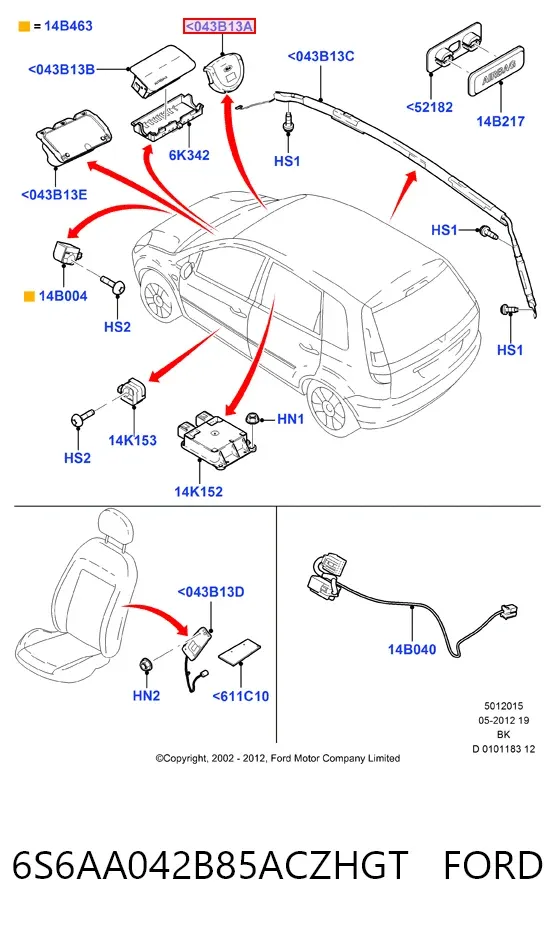Airbag de volante 6S6AA042B85ACZHGT Ford