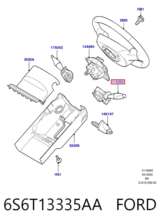 Conmutador izquierdo de la columna de dirección 6S6T13335AA Ford