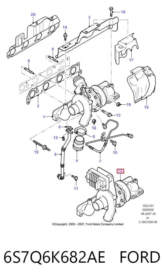 Turbocompresor 6S7Q6K682AE Ford