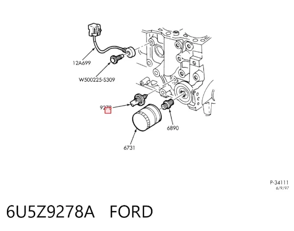 Sensor de presión de aceite 6U5Z9278A Ford