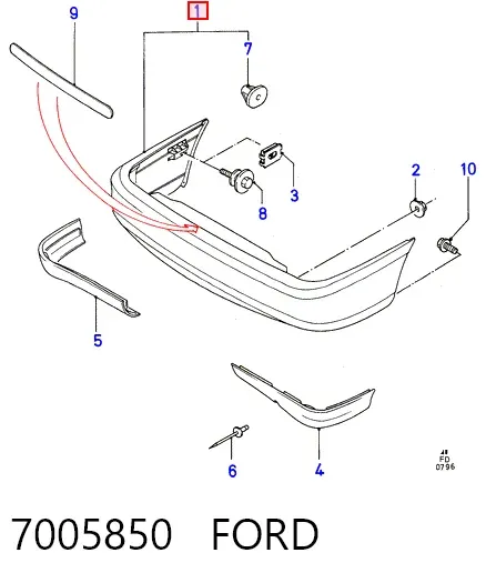 Parachoques trasero 7005850 Ford