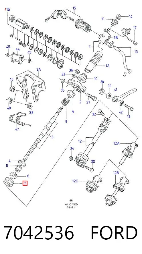 Casquillo del eje de la cremallera de dirección 7042536 Ford