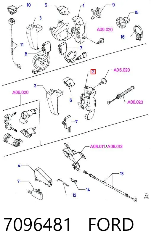 Cerradura de puerta trasera izquierda 7096481 Ford