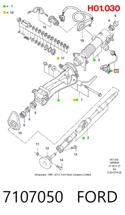 Interruptor de fin de carrera del cilindro de encendido FORD 7107050