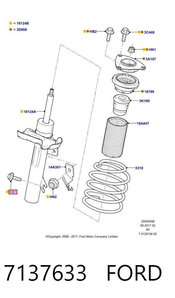 Tornillo de fijación del amortiguador delantero 7137633 Ford