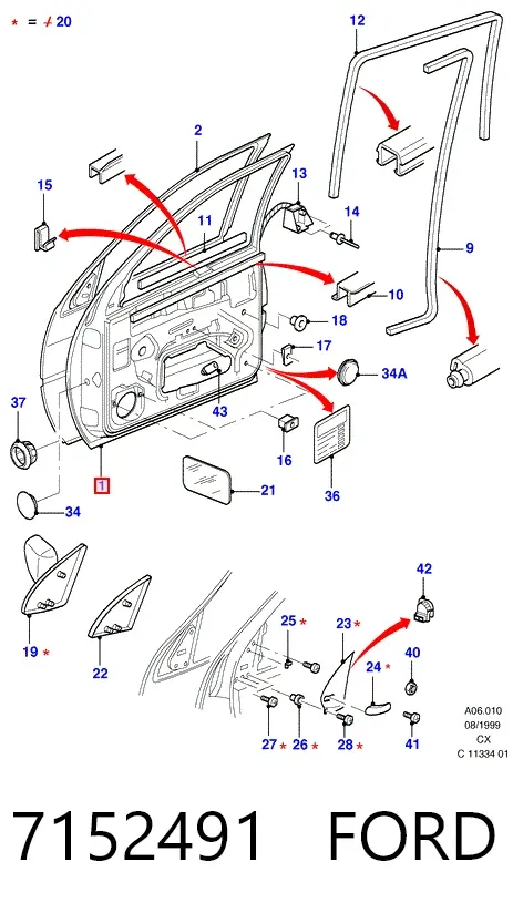 Puerta delantera izquierda 7152491 Ford