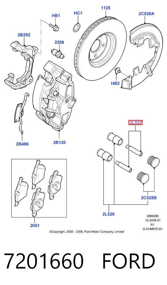 Guía de la pinza de freno delantera 7201660 Ford