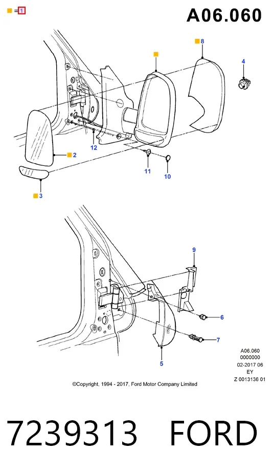 Espejo de retrovisor izquierdo 7239313 Ford