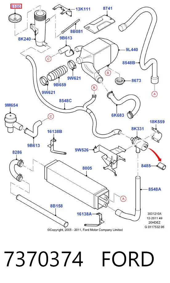 Tapón depósito de refrigerante 7370374 Ford