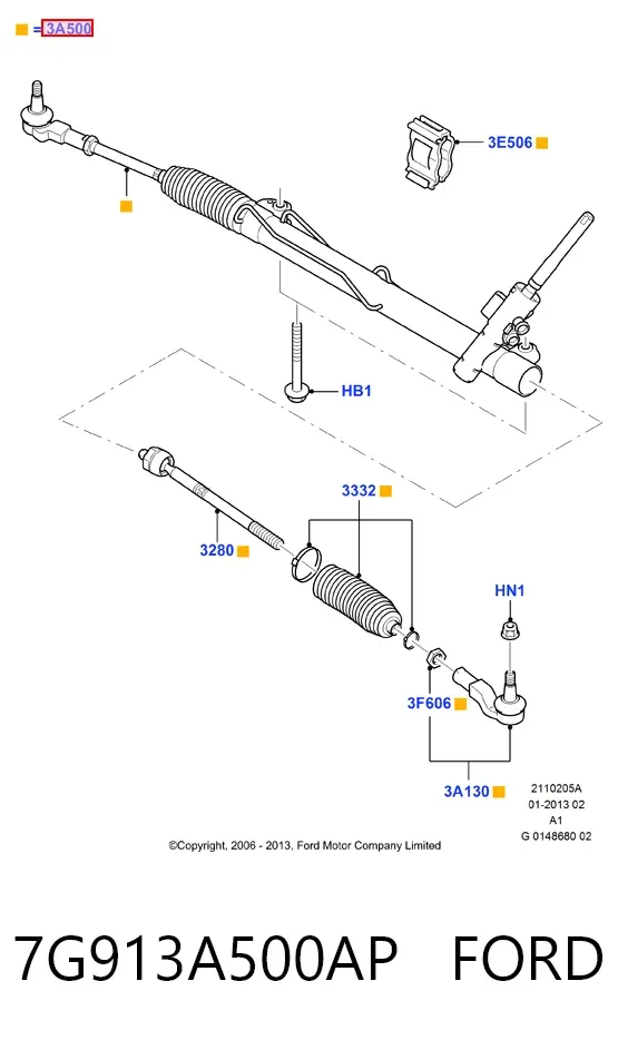 Cremallera de dirección 7G913A500AP Ford