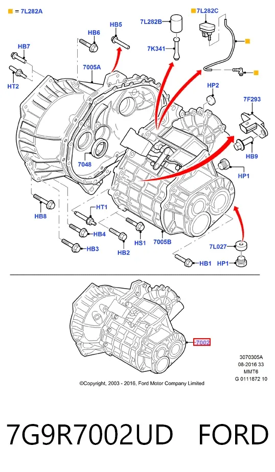 Caja de cambios 7G9R7002UD Ford