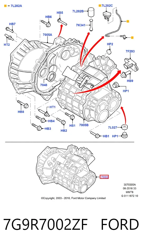 Caja de cambios 7G9R7002ZF Ford