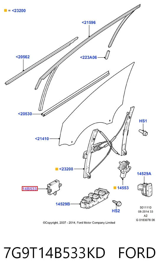 Unidad de confort de la puerta delantera 7G9T14B533KD Ford