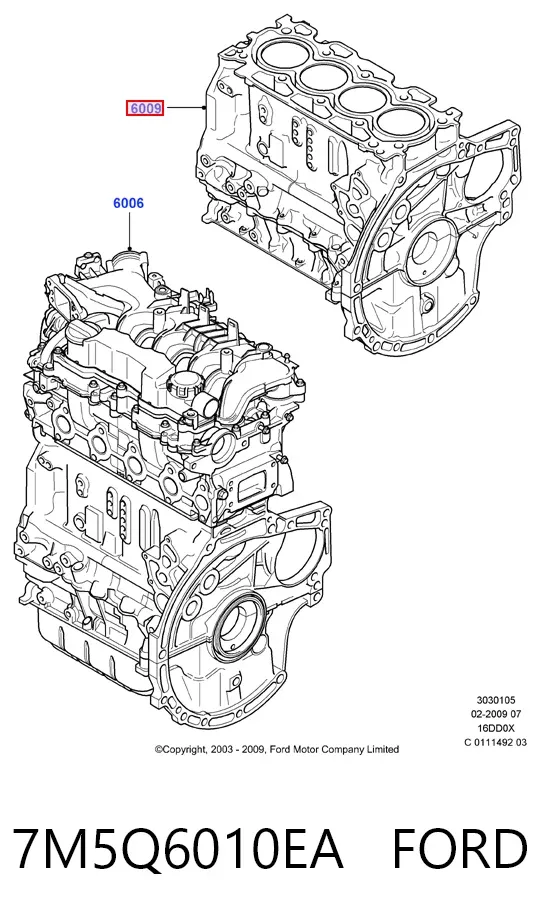 Bloque de cilindros del motor 7M5Q6010EA Ford
