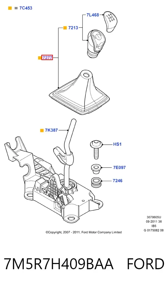 Pomo de palanca de cambios 7M5R7H409BAA Ford