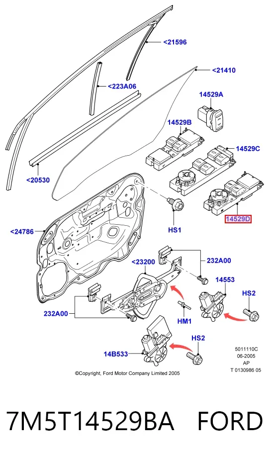 Interruptor de elevalunas delantera izquierda 7M5T14529BA Ford