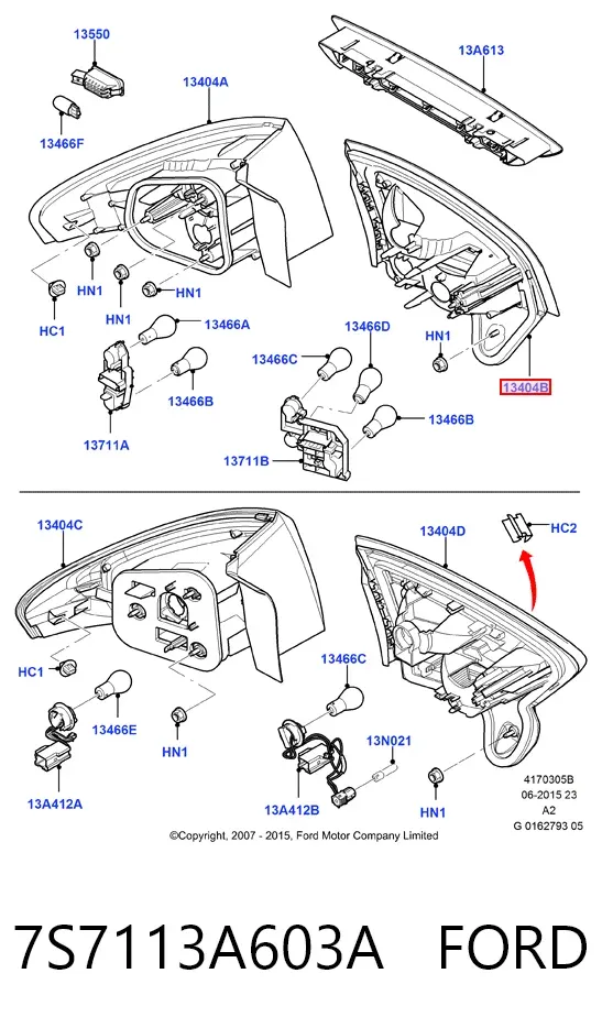 Piloto trasero interior izquierdo 7S7113A603A Ford