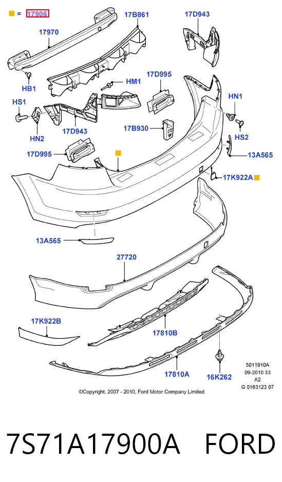 Parachoques trasero 7S71A17900A Ford