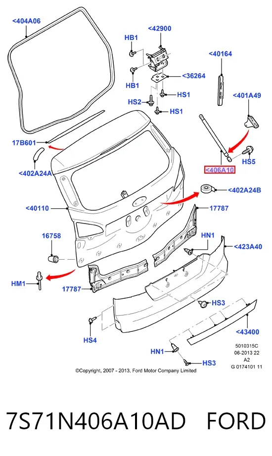 Amortiguador maletero 7S71N406A10AD Ford