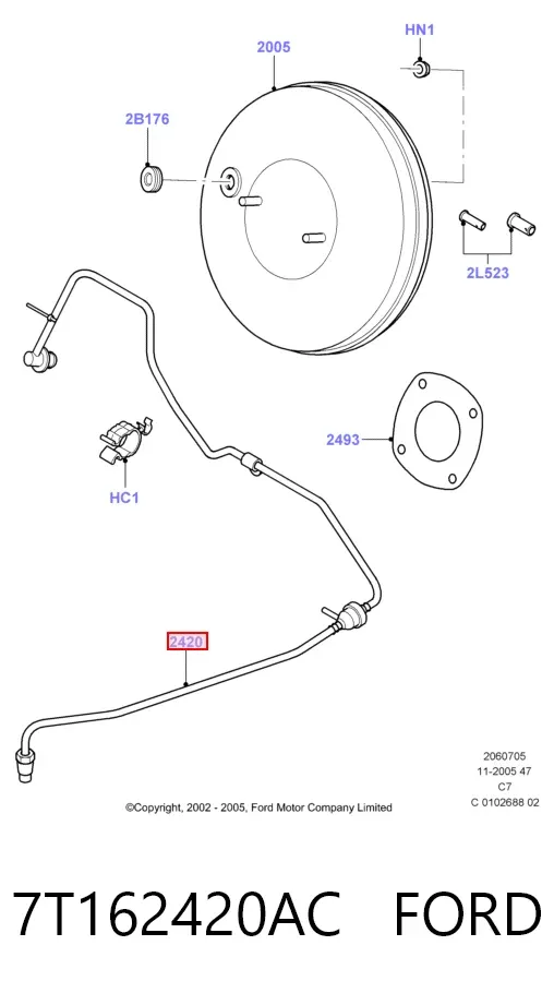 Tubo de vacío del servofreno 7T162420AC Ford