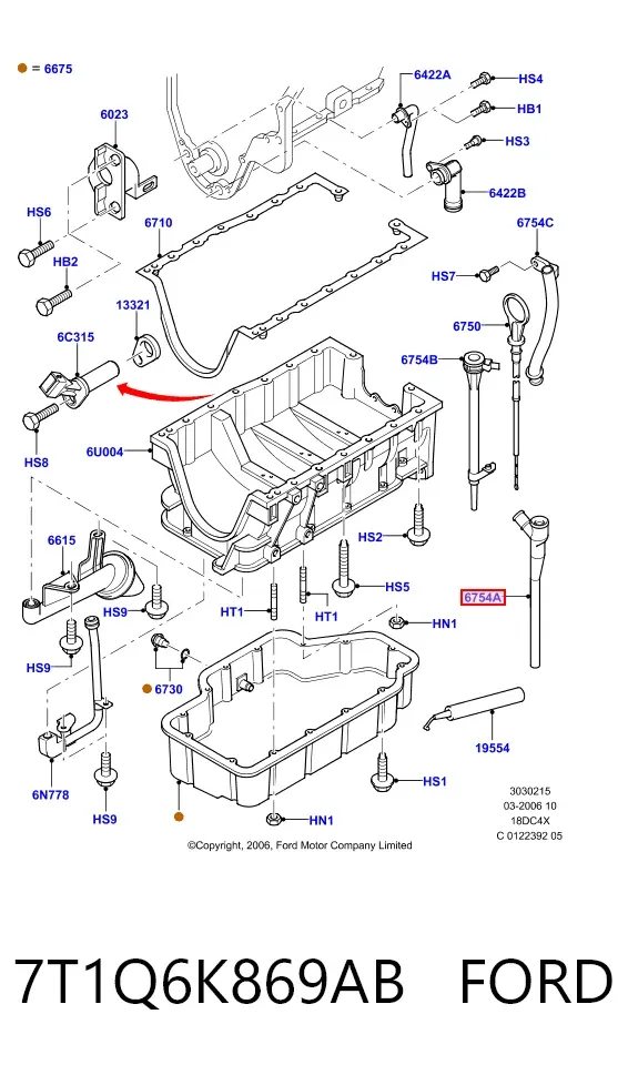 Tubo de ventilación del cárter 7T1Q6K869AB Ford