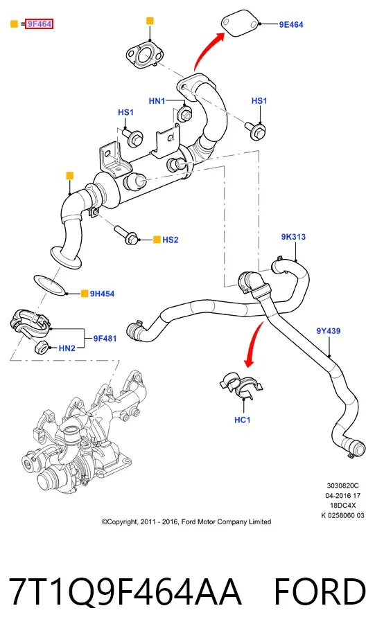 Enfriador de recirculación de gases de escape EGR 7T1Q9F464AA Ford