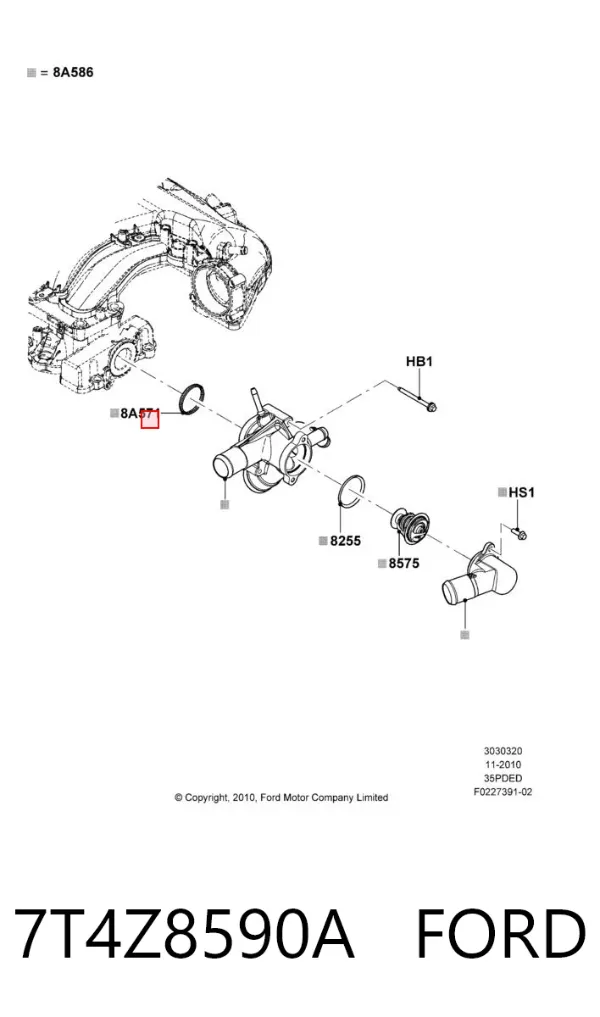 Junta de la carcasa del termostato 7T4Z8590A Ford
