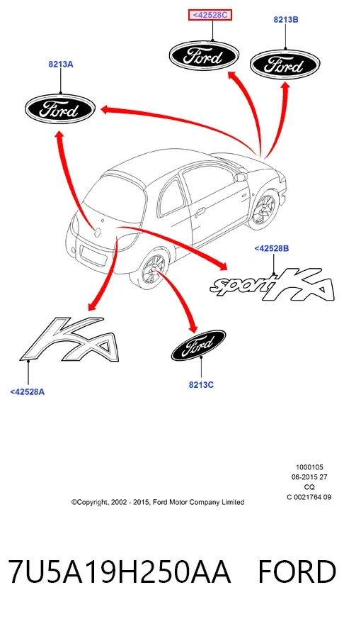 Emblema 7U5A19H250AA Ford