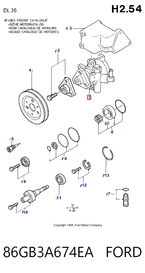 Bomba de dirección 86GB3A674EA Ford