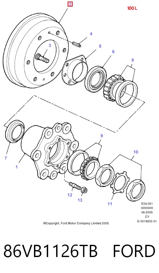 Tambor de freno trasero 86VB1126TB Ford
