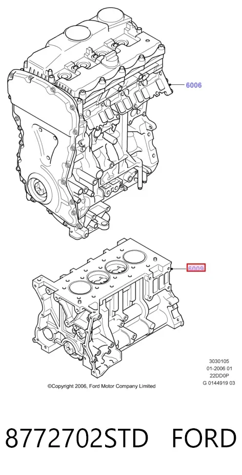 Bloque de cilindros del motor 8772702STD Ford