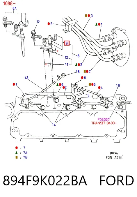 Racor de retorno de inyector 894F9K022BA Ford