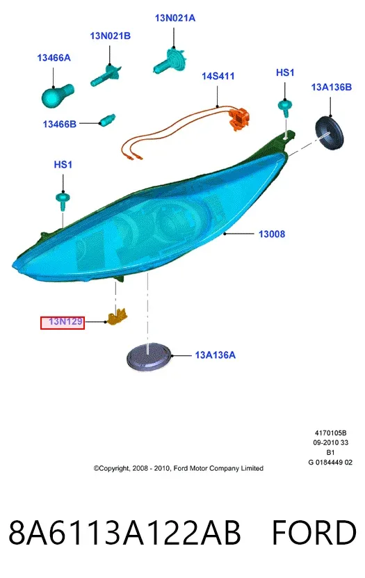 Clip de fijación de faro 8A6113A122AB Ford