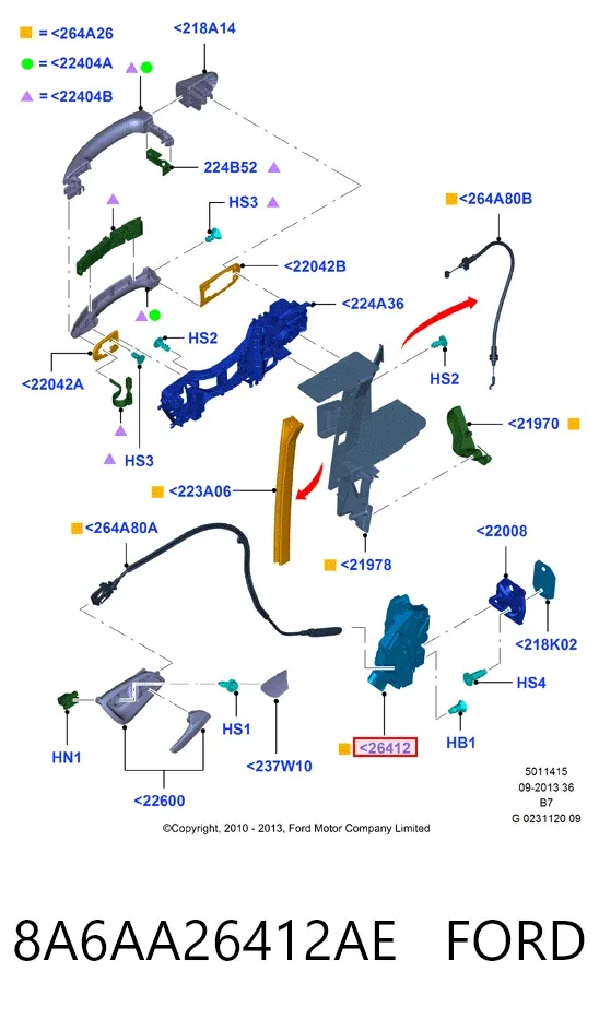 Cerradura de la puerta trasera derecha 8A6AA26412AE Ford
