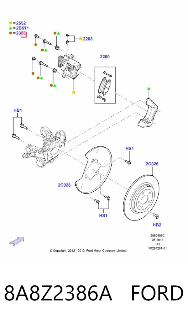 Kit de reparación de pinzas de freno trasero 8A8Z2386A Ford